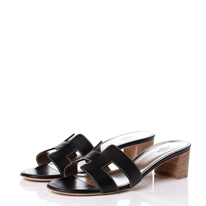 Hermes Calfskin Oasis Sandals 38 Black 2 of 8