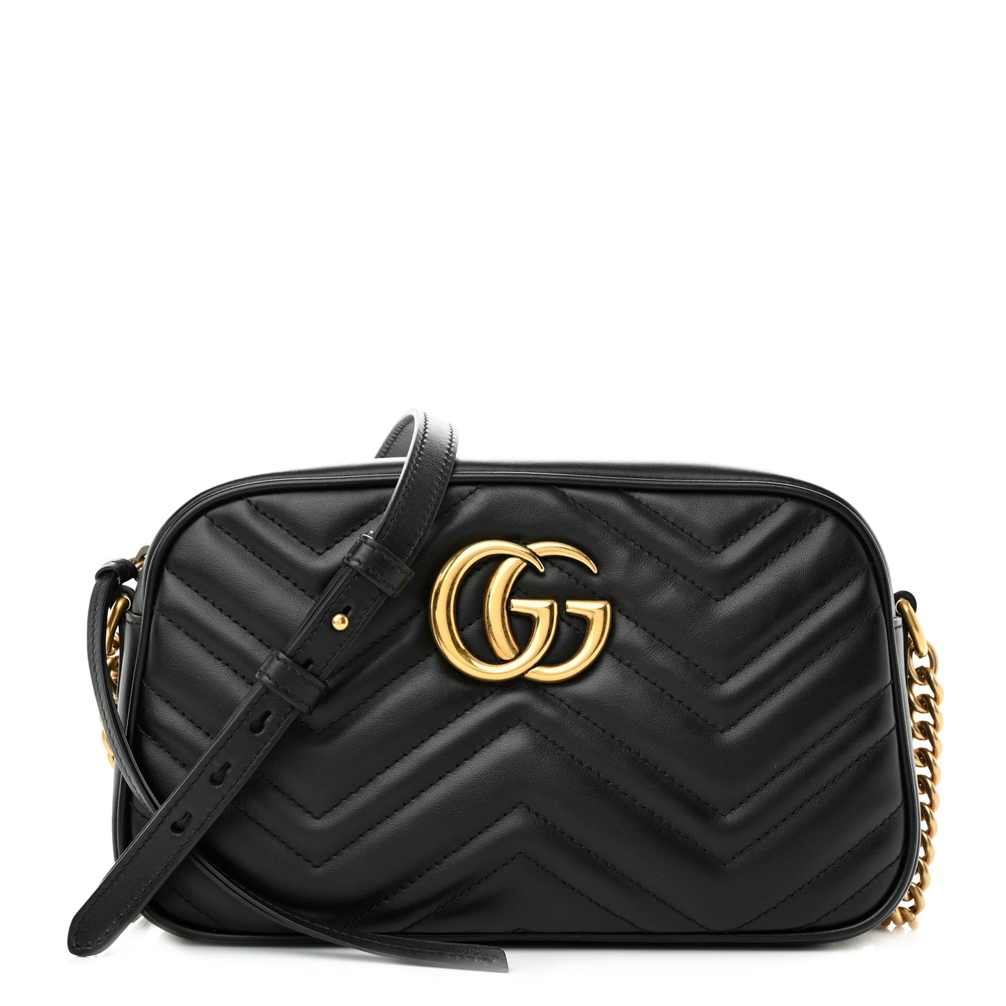 Calfskin Matelasse Small GG Marmont Chain Shoulder Bag Black