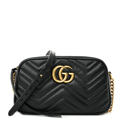 Gucci Calfskin Matelasse Small GG Marmont Chain Shoulder Bag Black 1 of 11