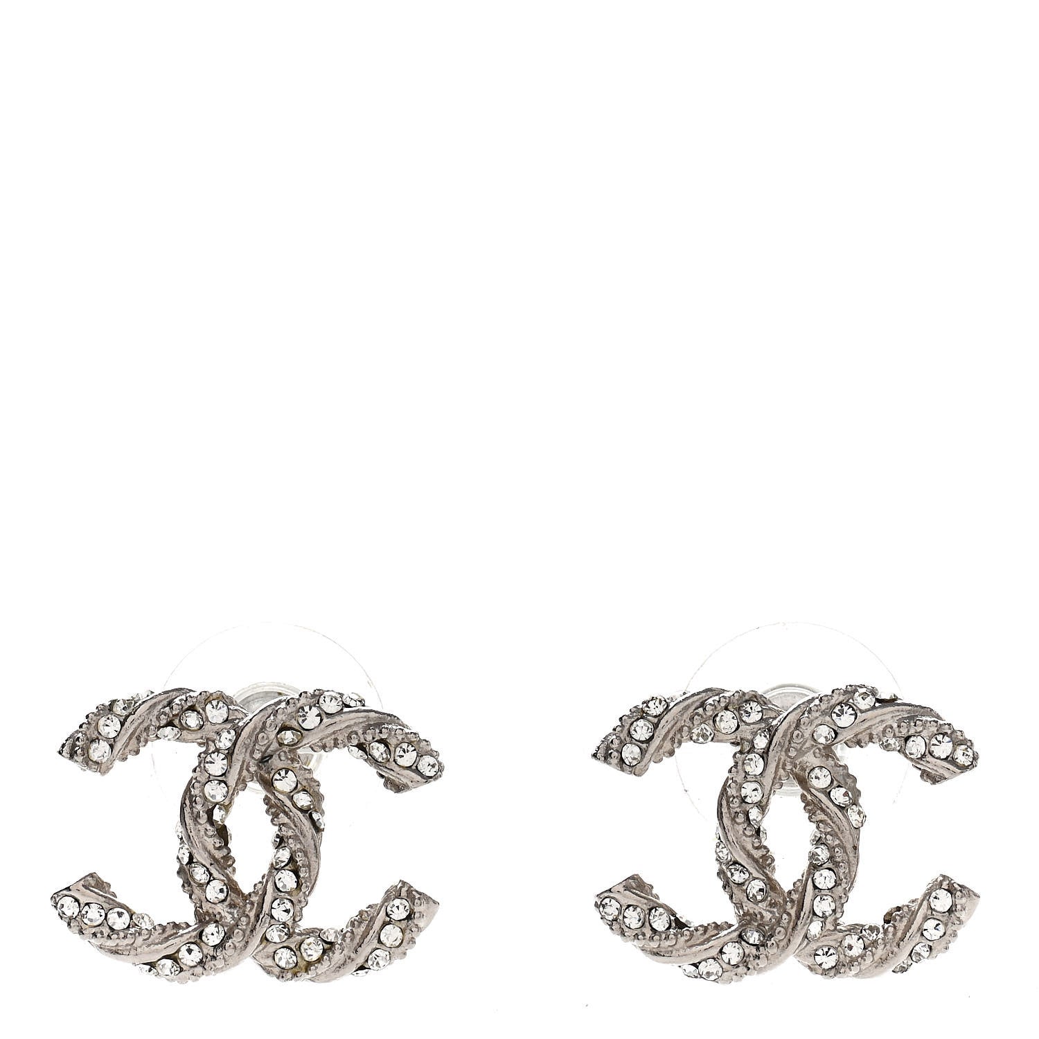 Chanel Crystal CC Twisted Earrings Silver 1 of 4