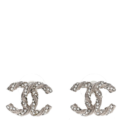 Chanel Crystal CC Twisted Earrings Silver 1 of 4