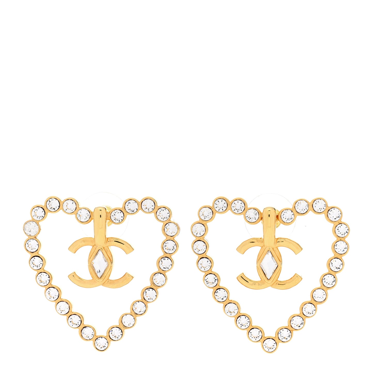 Crystal Heart CC Earrings Gold