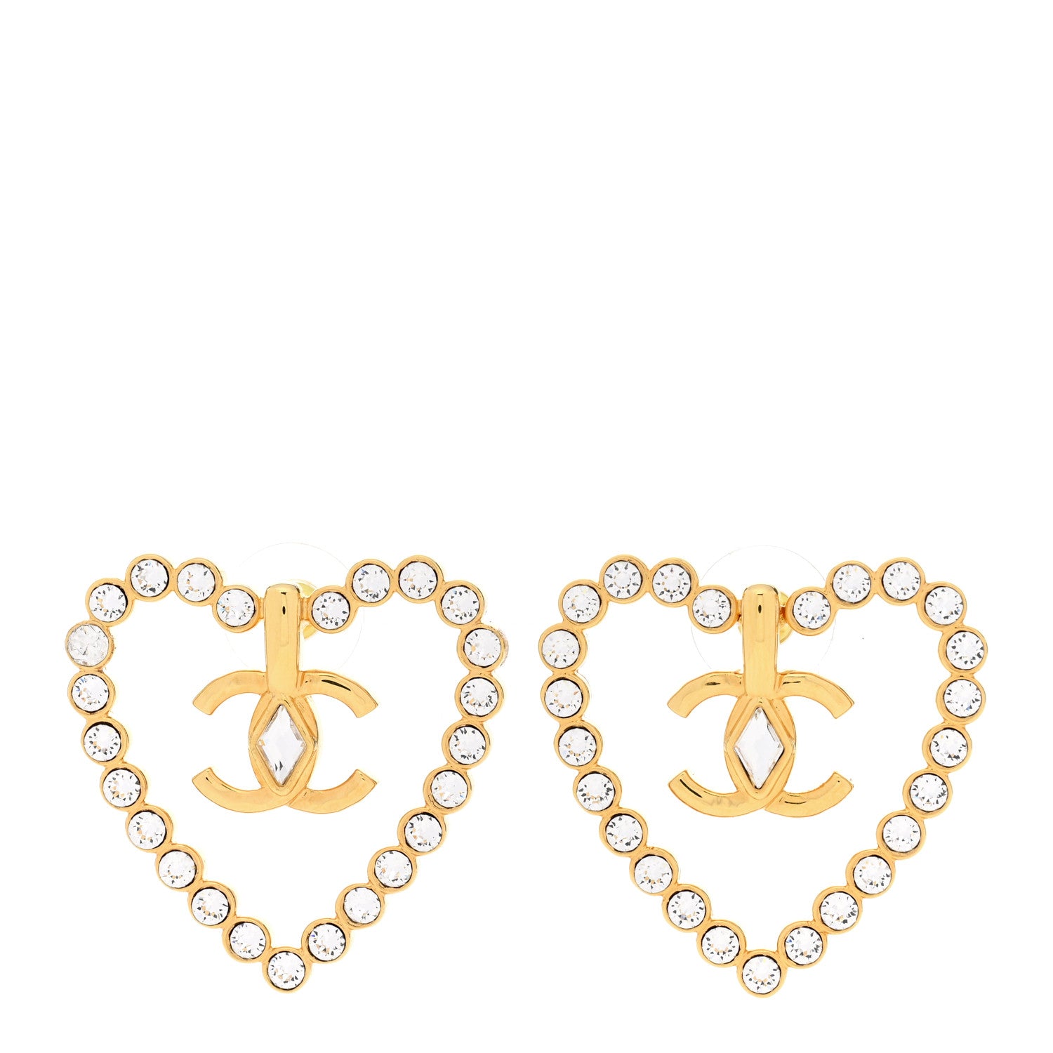 Chanel Crystal Heart CC Earrings Gold 1 of 5
