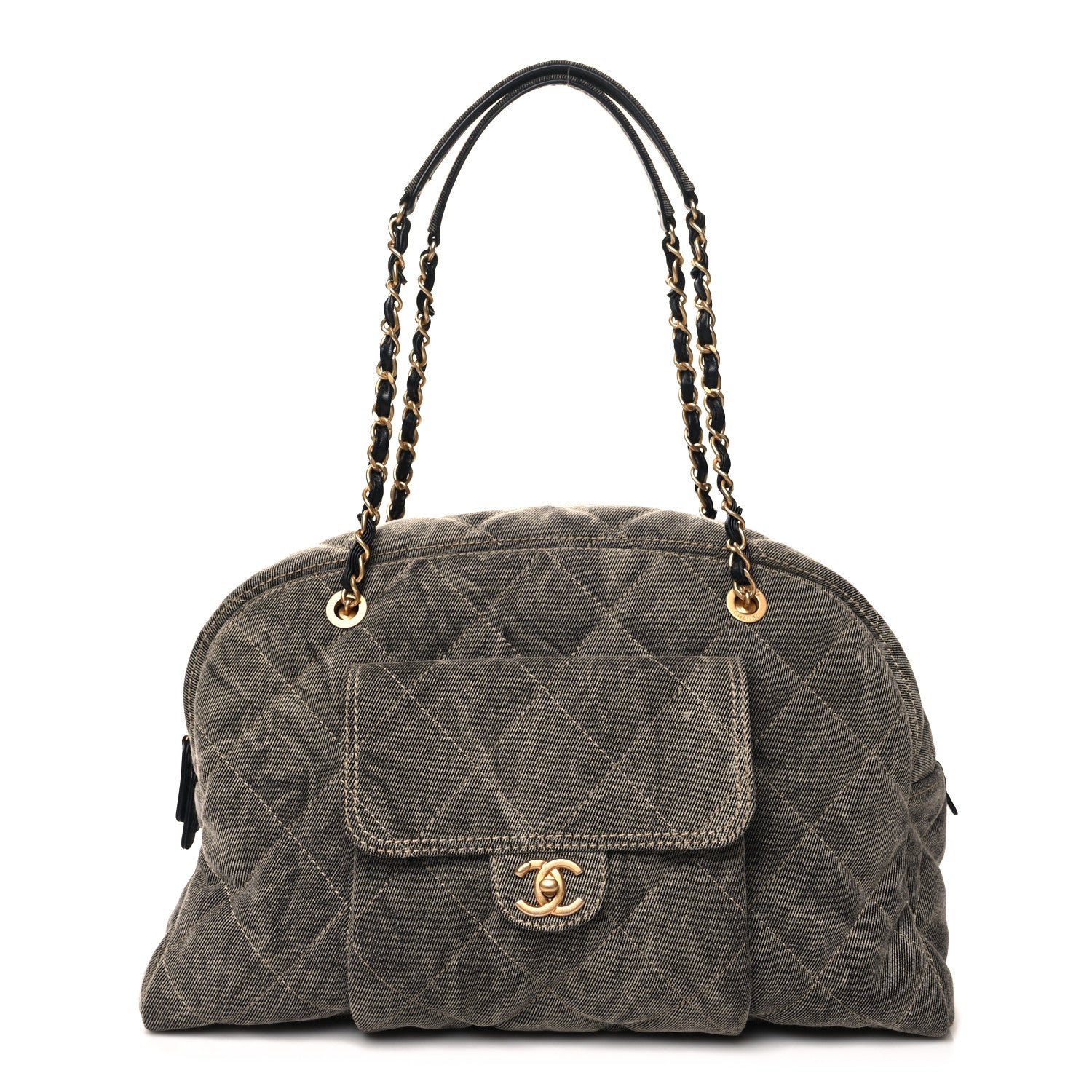 Chanel Washed Denim Quilted Bowling Bag Light Grey 1 of 10