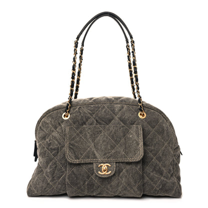 Chanel Washed Denim Quilted Bowling Bag Light Grey 1 of 10