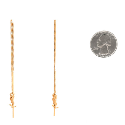 Saint Laurent Metal Monogram Pendant Threader Earrings Gold 2 of 3