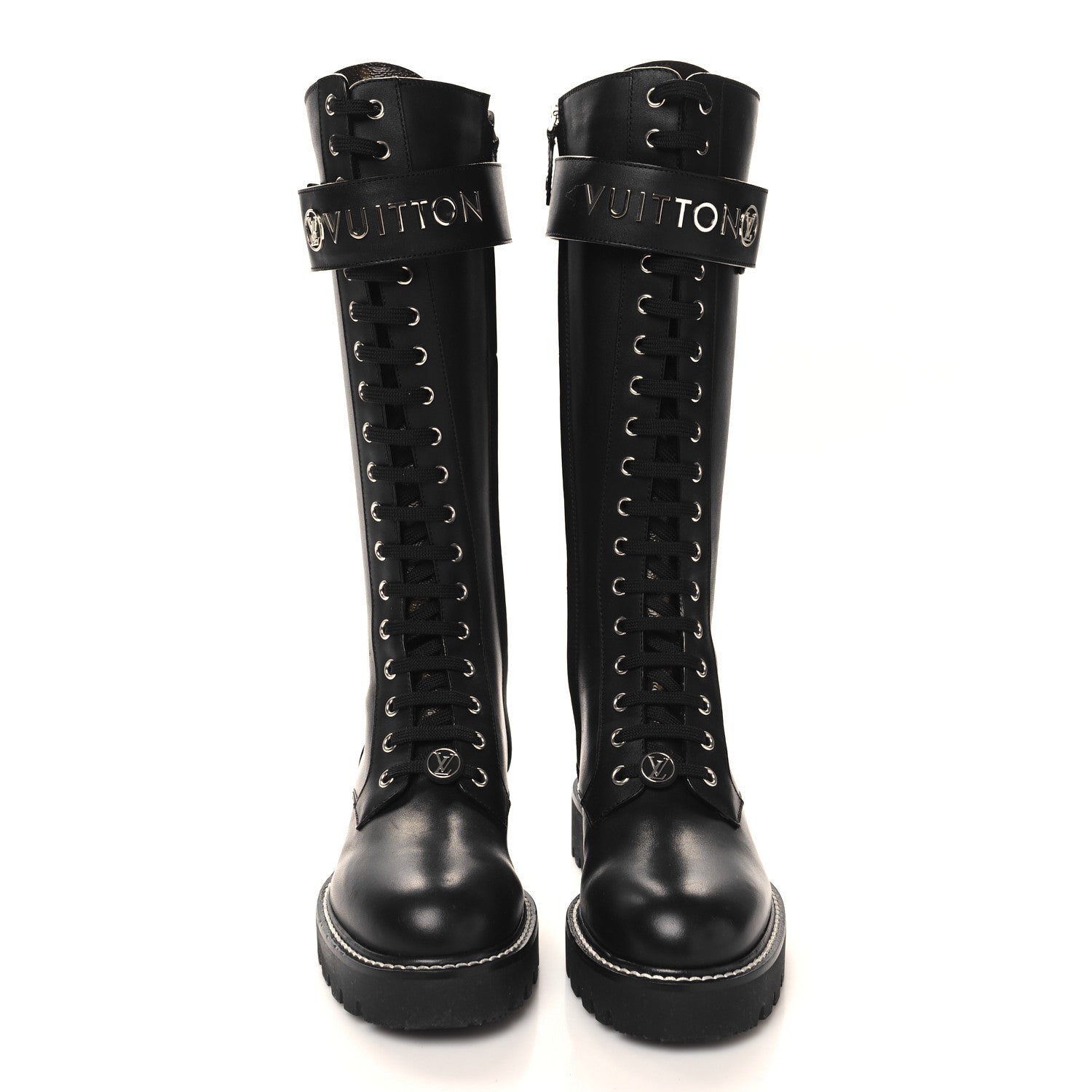 Louis Vuitton Monogram Calfskin Territory Tall Lace Up Ranger Boots 36 Black 2 of 8