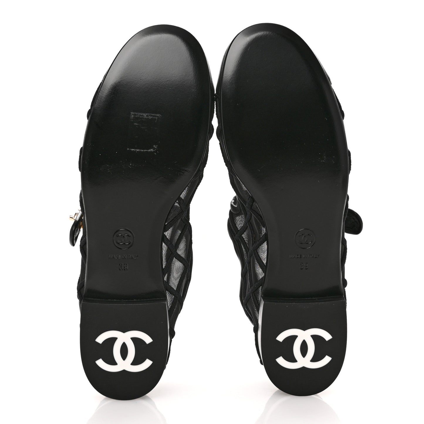 Lambskin Fabric Mesh Quilted Mary Jane Cap Toe Flats 40 Black 39 Black