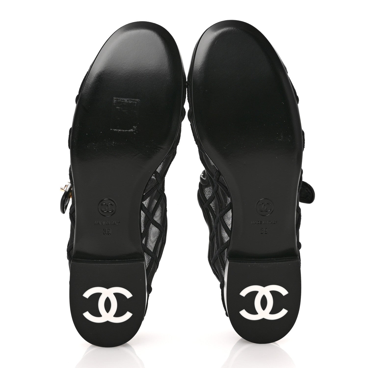Chanel Lambskin Fabric Mesh Quilted Mary Jane Cap Toe Flats 40 Black 39 Black 6 of 8