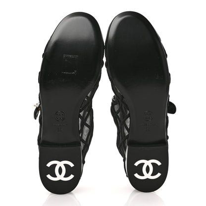 Chanel Lambskin Fabric Mesh Quilted Mary Jane Cap Toe Flats 40 Black 39 Black 6 of 8