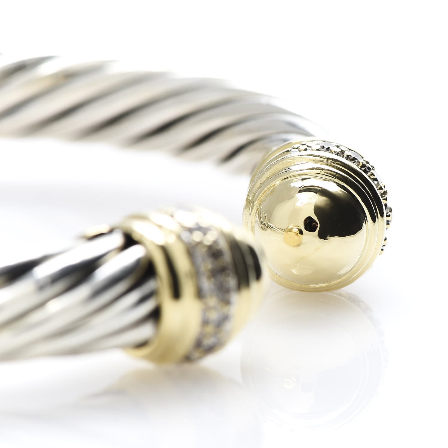 Sterling Silver 18K Yellow Gold Diamond 10mm Cable Classics Dome Bracelet