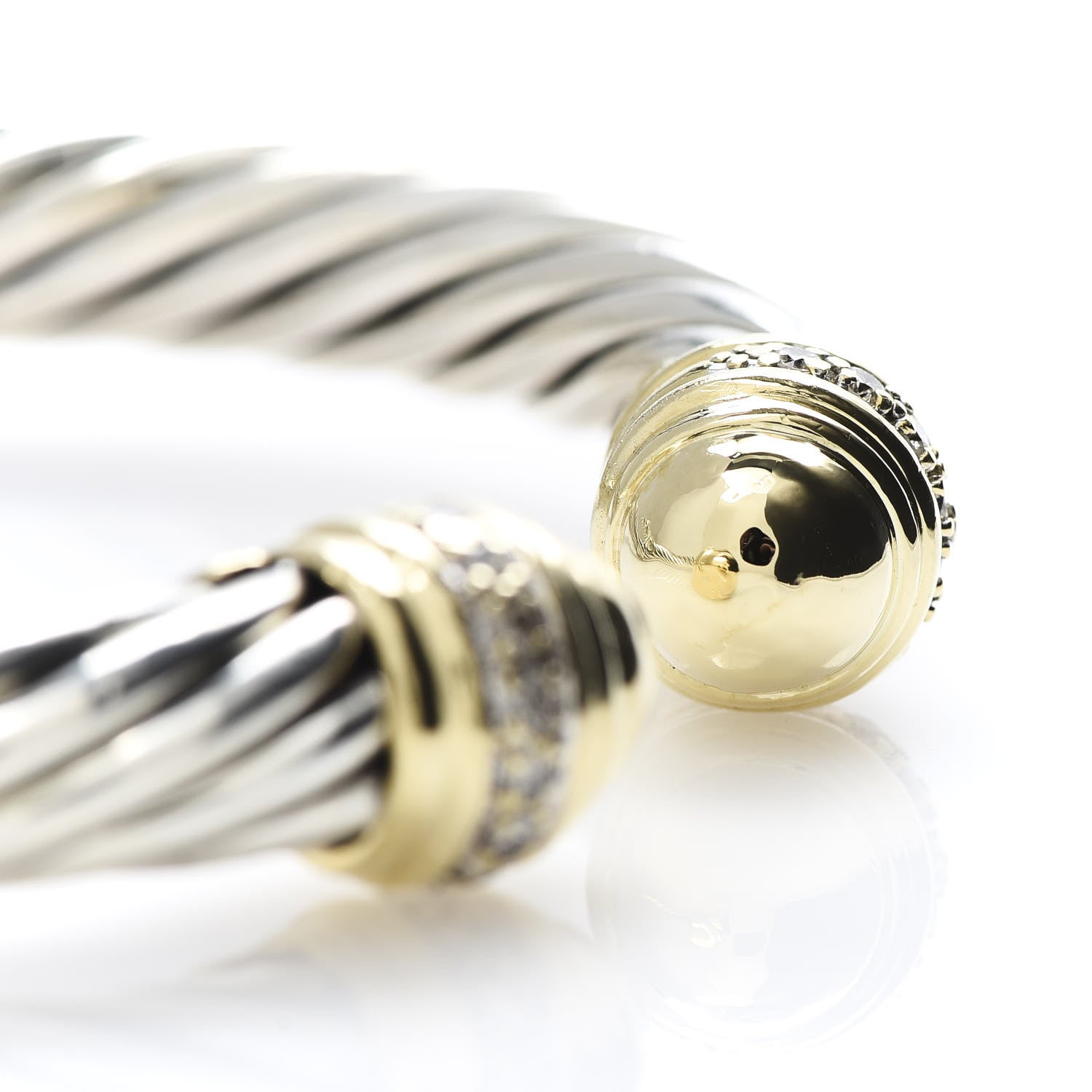 David Yurman Sterling Silver 18K Yellow Gold Diamond 10mm Cable Classics Dome Bracelet 6 of 7