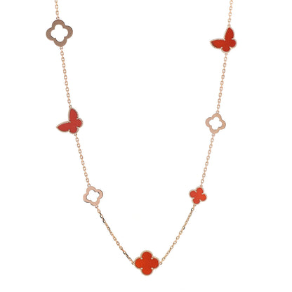 Van Cleef & Arpels 18K Rose Gold Carnelian Byzantine 11 Motif Butterfly Alhambra Necklace 1 of 8