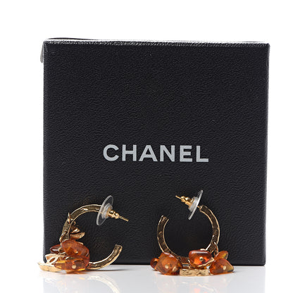 Chanel Brushed Metal Bead CC Hoop Earrings Gold 5 of 5