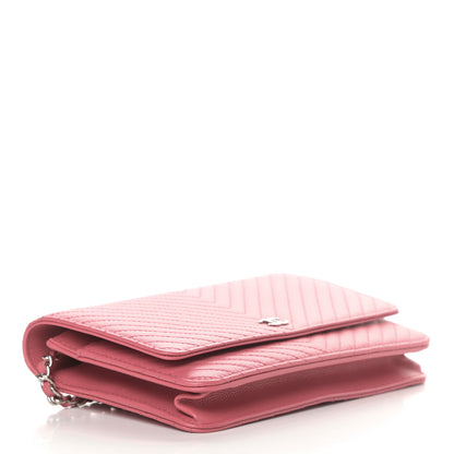 Chanel Caviar Chevron Quilted Wallet On Chain WOC Pink 4 of 13