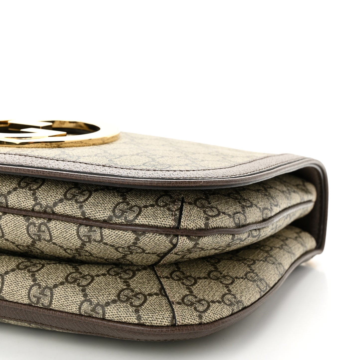 GG Supreme Monogram Textured Dollar Calfskin Web Medium Blondie Top Handle Shoulder Flap Bag Beige Ebony New Acero