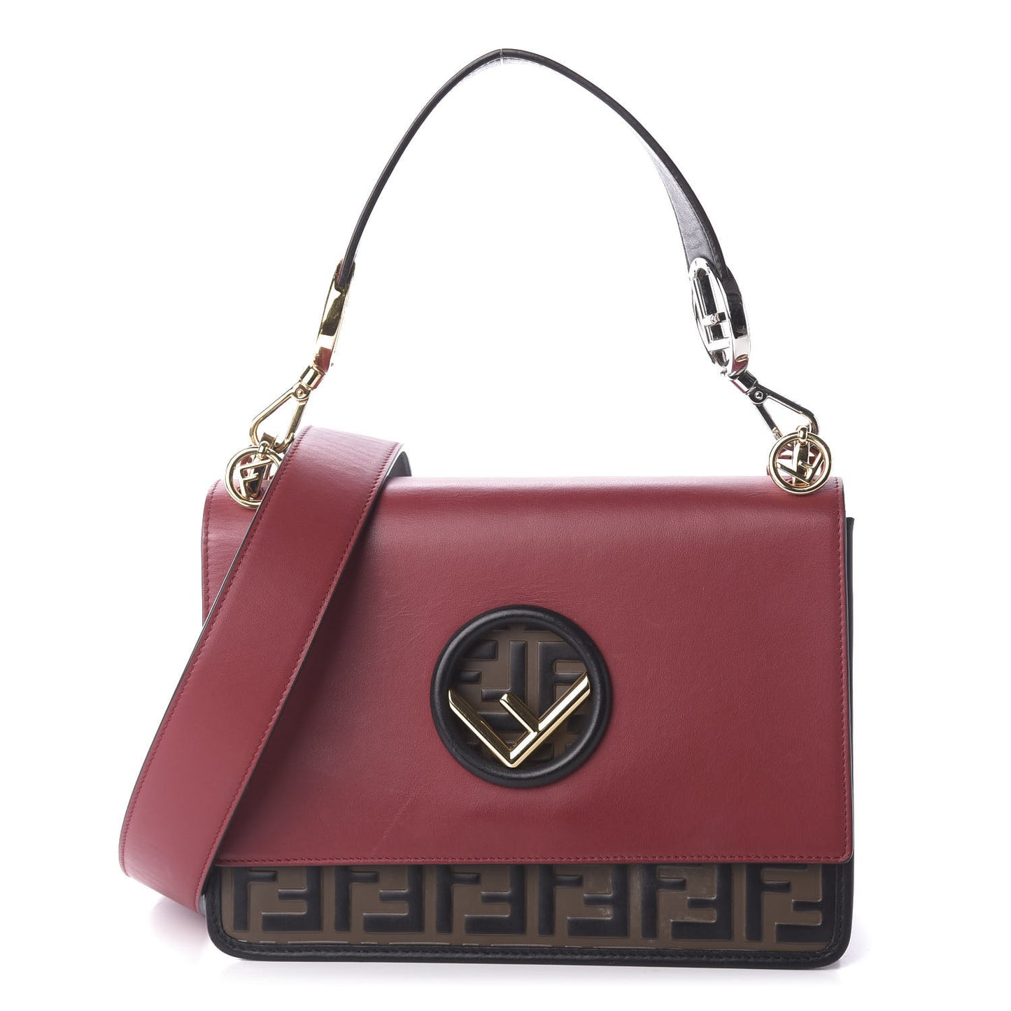 Vitello Century F is Fendi Bi-Color FF 1974 Embossed Kan I Shoulder Bag Fragola Maya Black
