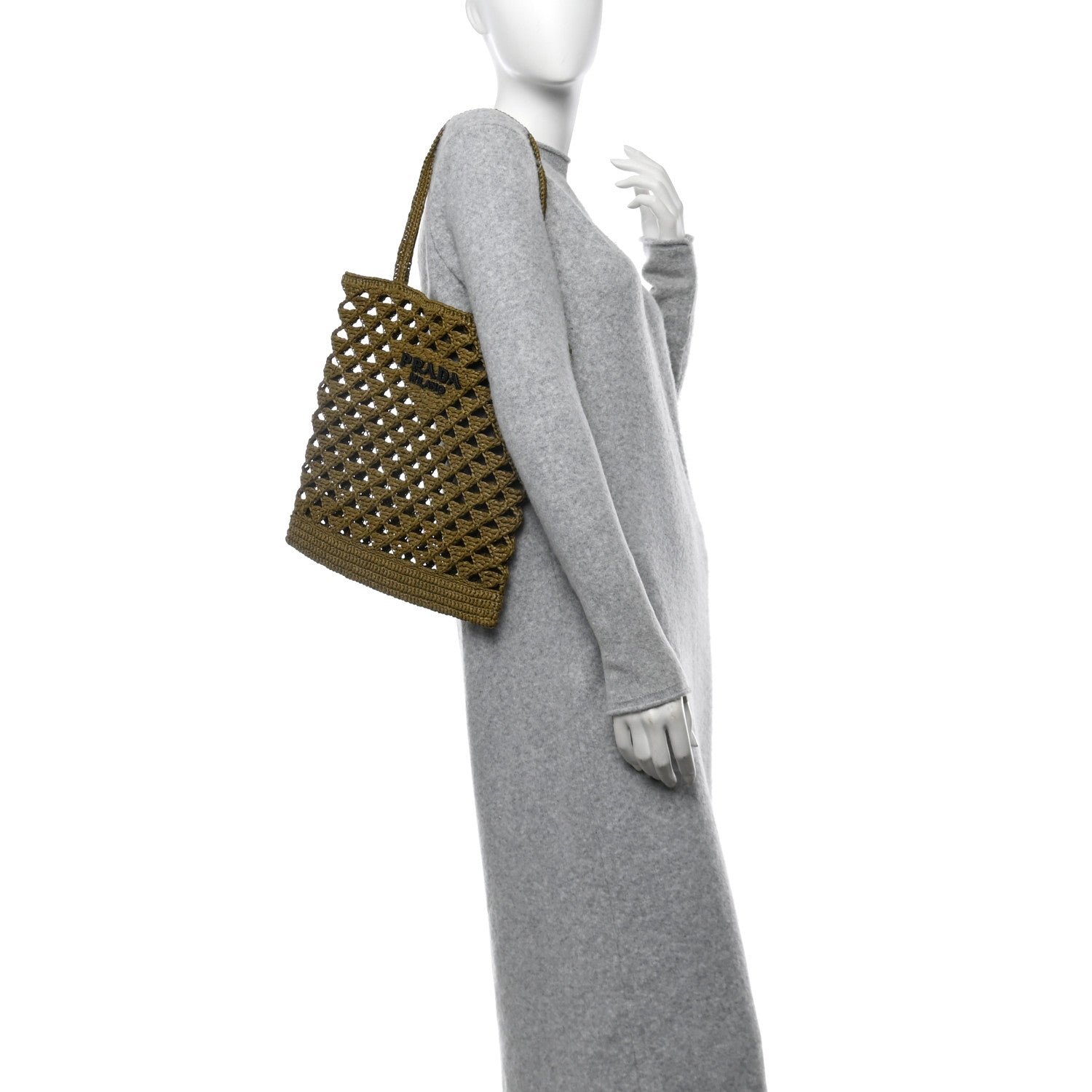 Prada Yarn Raffia Effect Embroidered Logo Tote Oliva 2 of 10