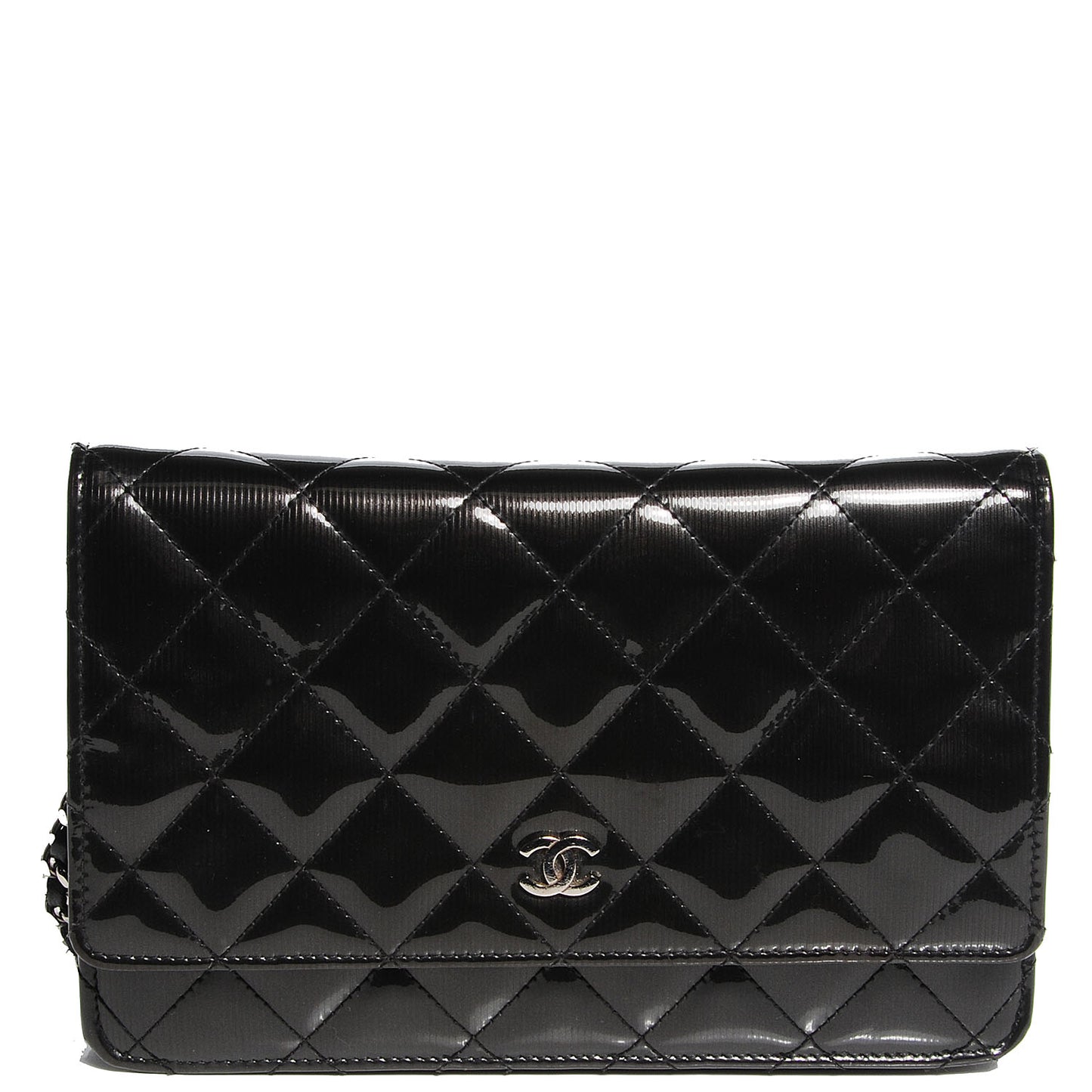 Striated Patent Wallet On Chain WOC Black