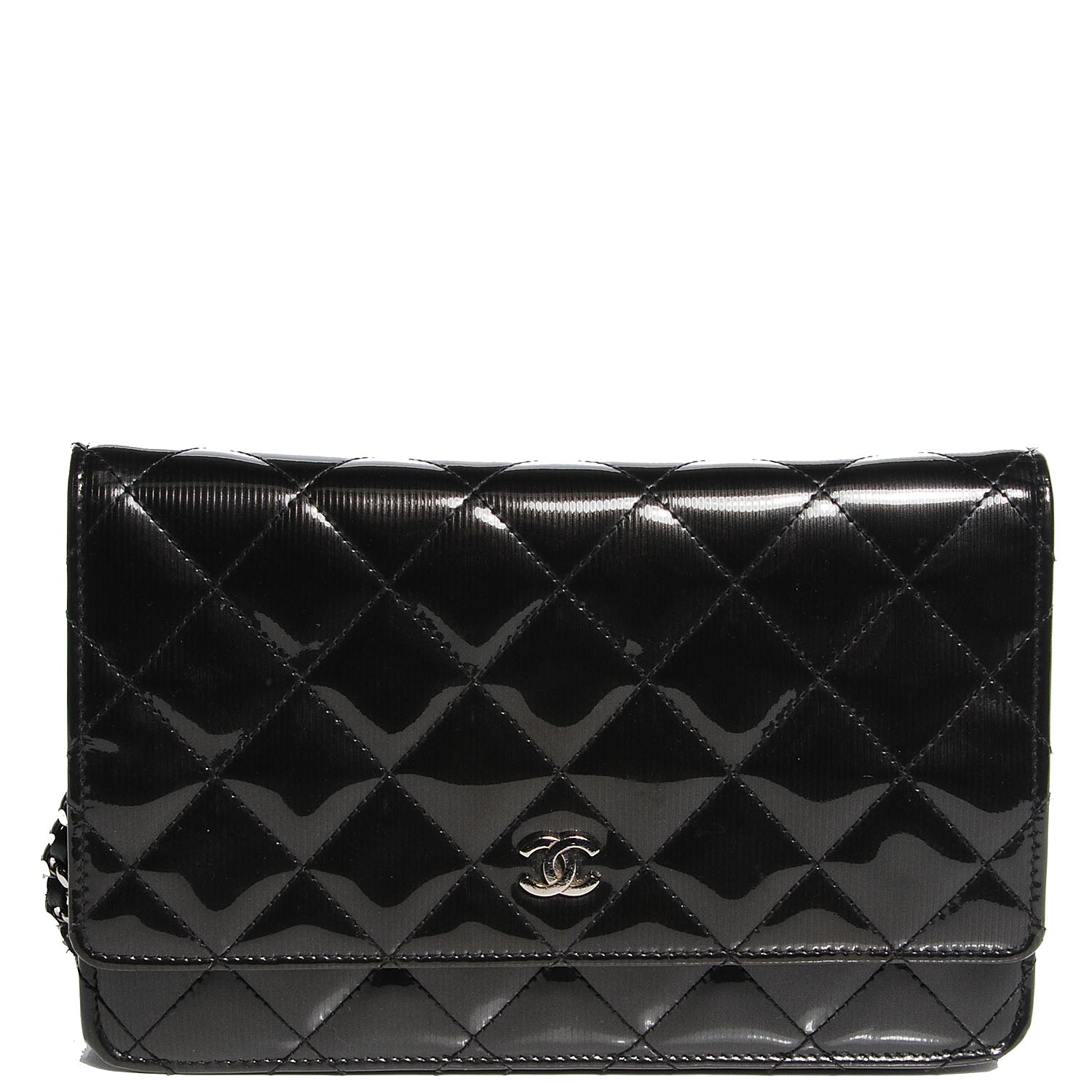 Chanel Striated Patent Wallet On Chain WOC Black 1 of 10