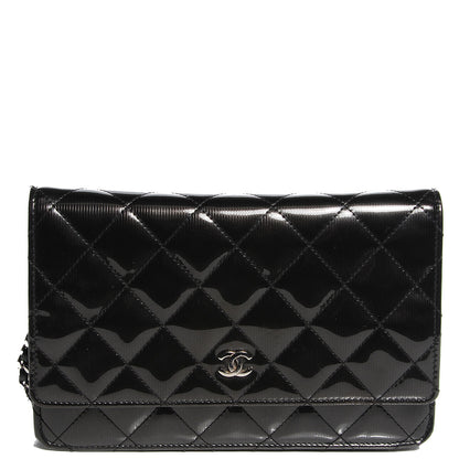 Chanel Striated Patent Wallet On Chain WOC Black 1 of 10