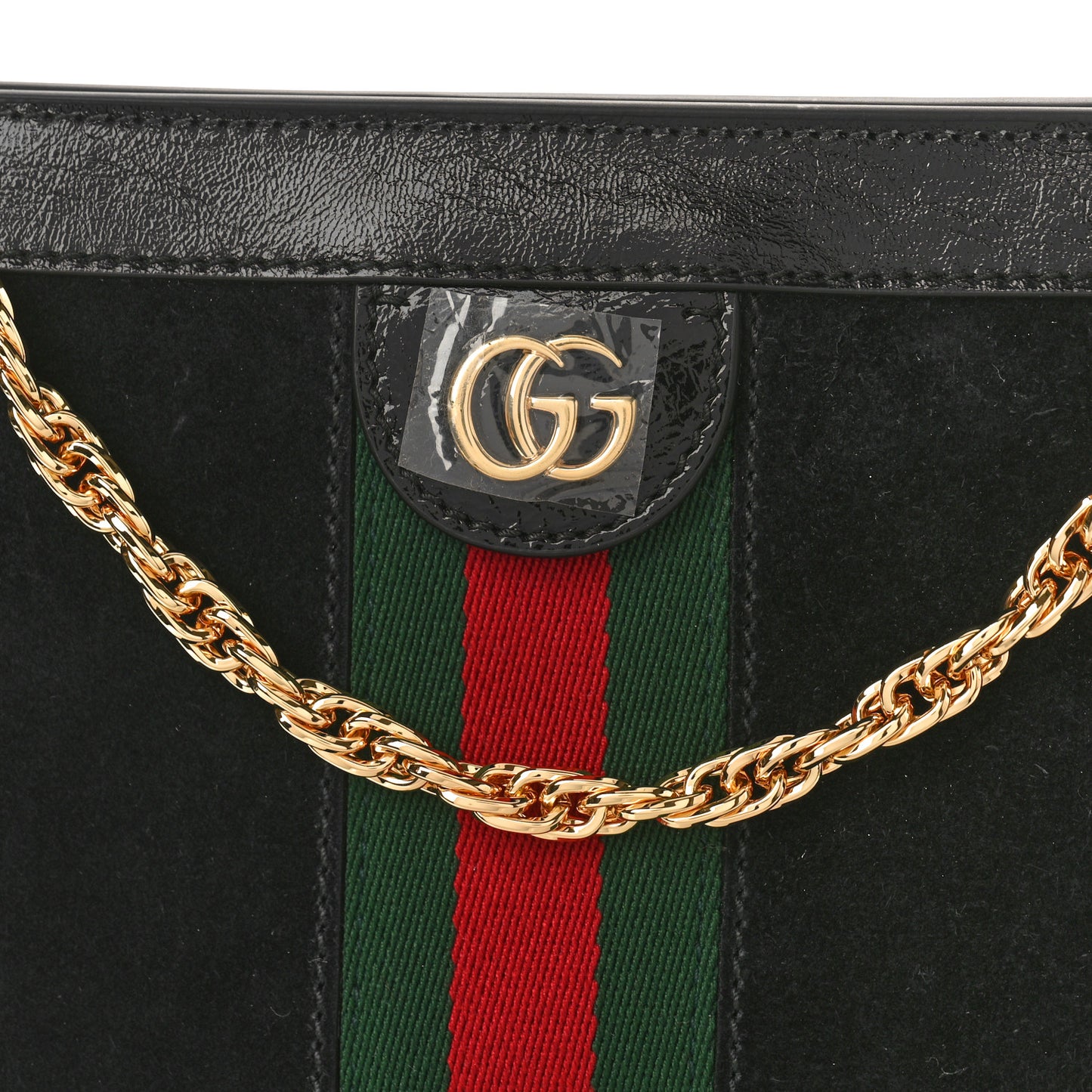 Suede Patent GG Web Small Ophidia Chain Shoulder Bag Black
