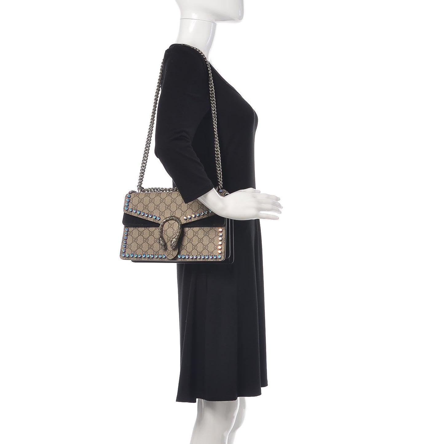 GG Supreme Monogram Crystal Small Dionysus Shoulder Bag Black