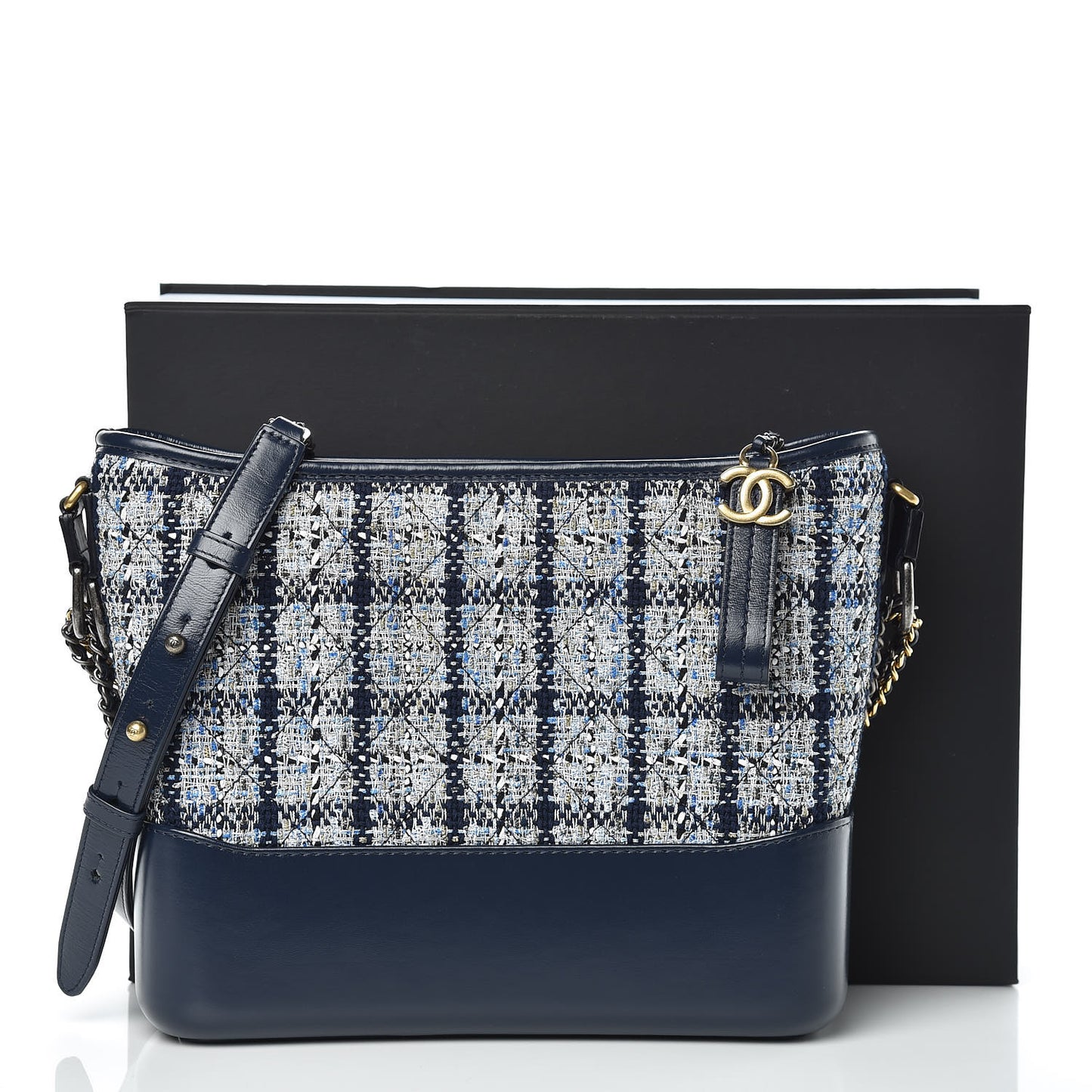 Tweed Calfskin Quilted Medium Gabrielle Hobo Navy