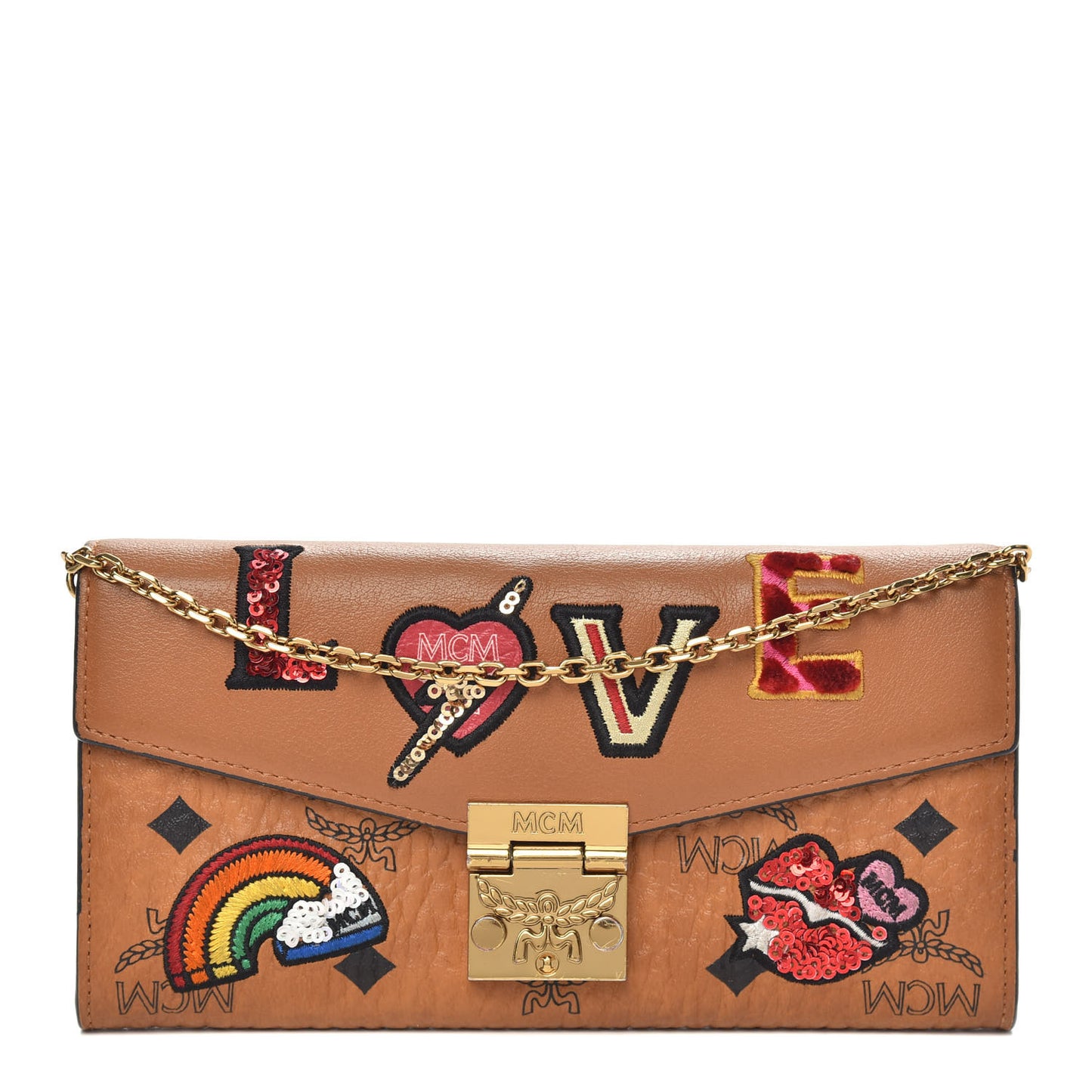 Visetos Large Patricia Love Patch Wallet On Chain Cognac