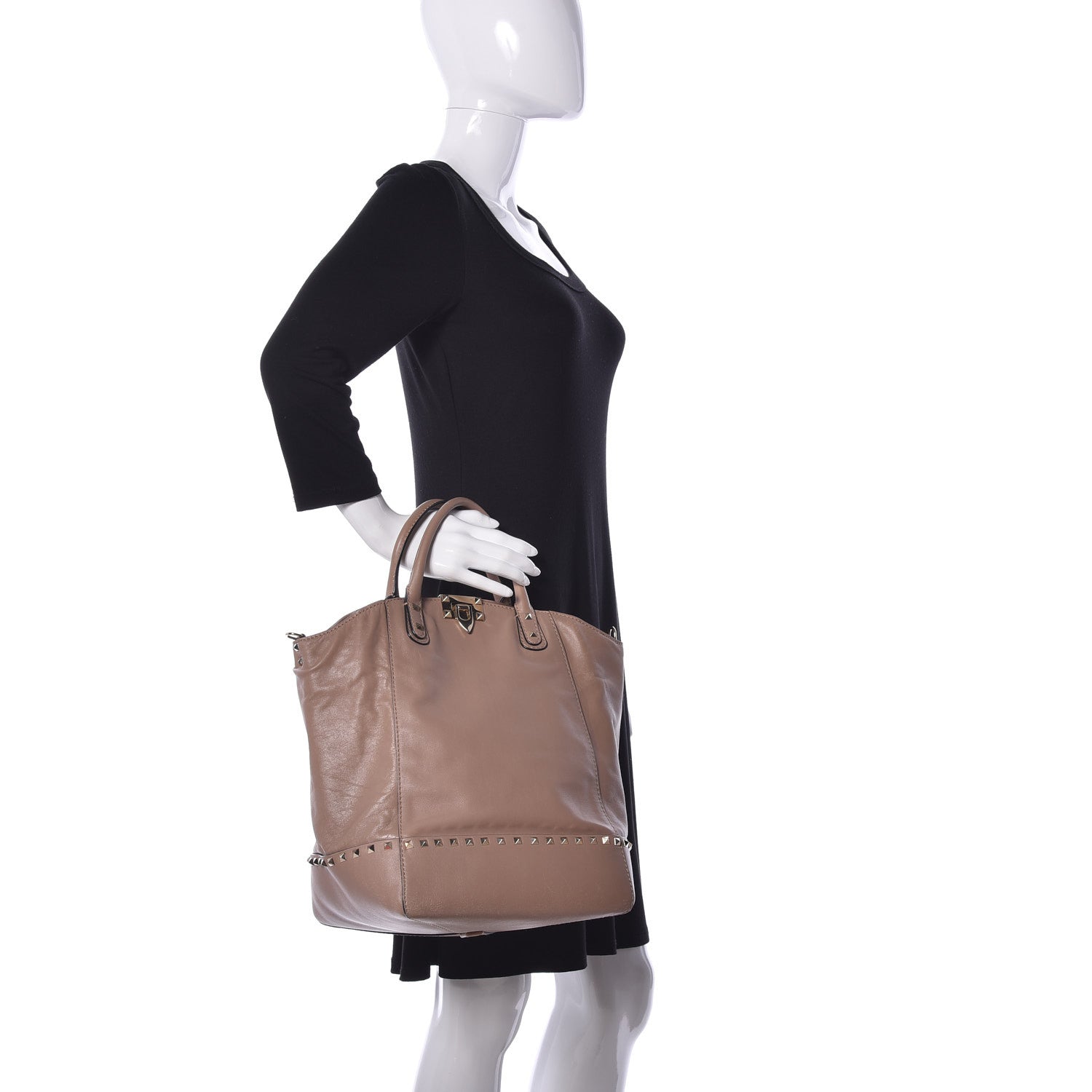 Valentino Garavani Calfskin Rockstud New Dome Bucket Tote Poudre 3 of 10