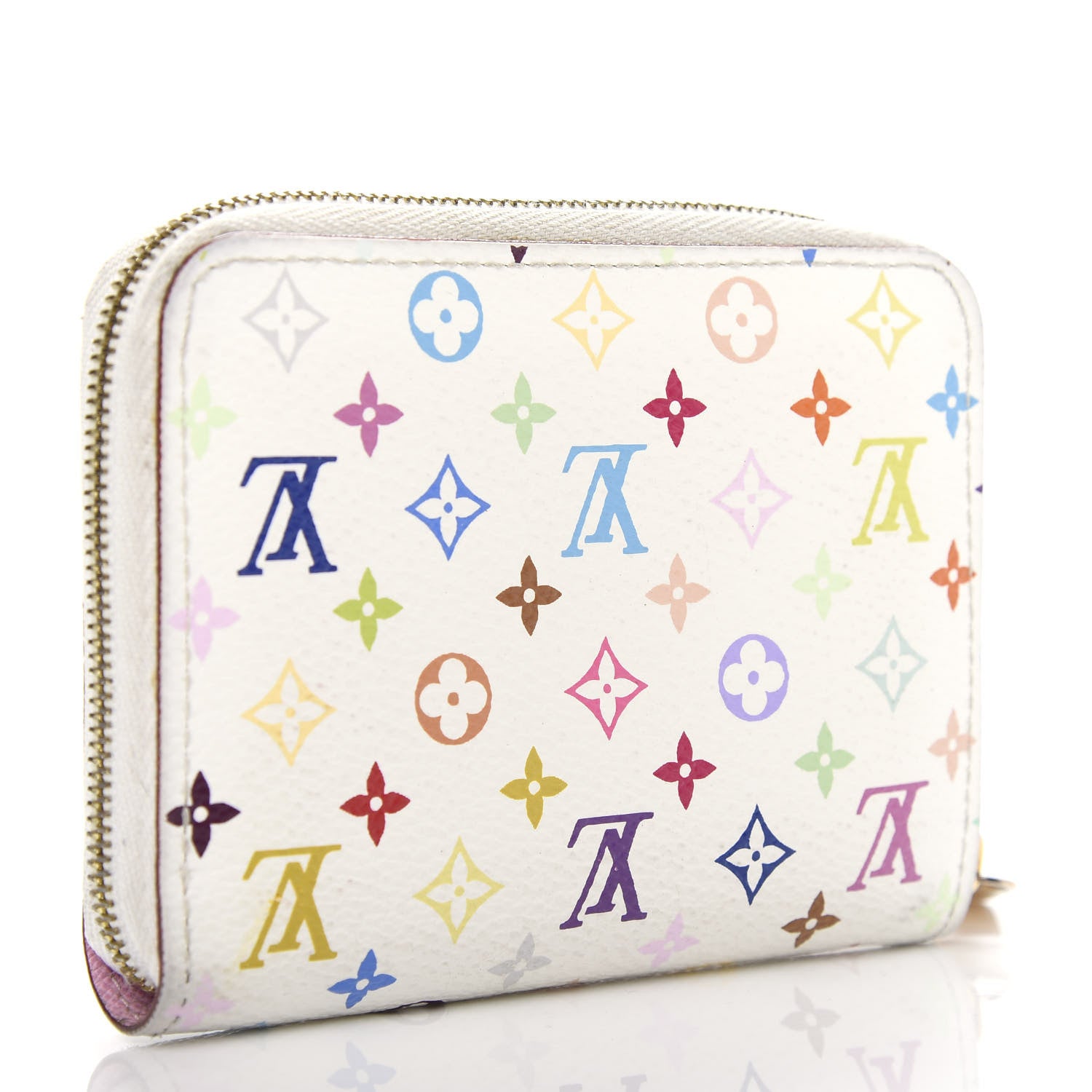 Louis Vuitton Monogram Multicolor Zippy Coin Purse Wallet White Litchi 3 of 7