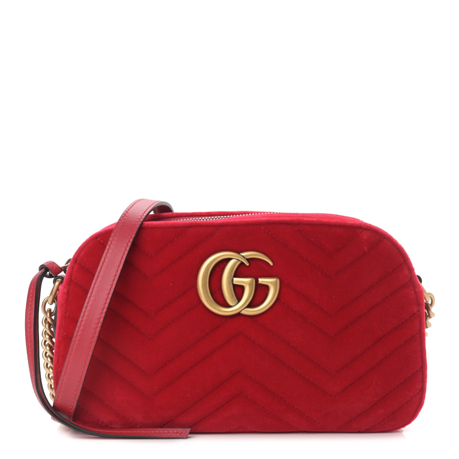 Gucci Velvet Matelasse Small GG Marmont Chain Shoulder Bag Hibiscus Red 1 of 10