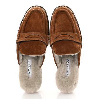 Jimmy Choo Suede Shearling Ronnie Flat Mules 38 Tan Natural 2 of 12