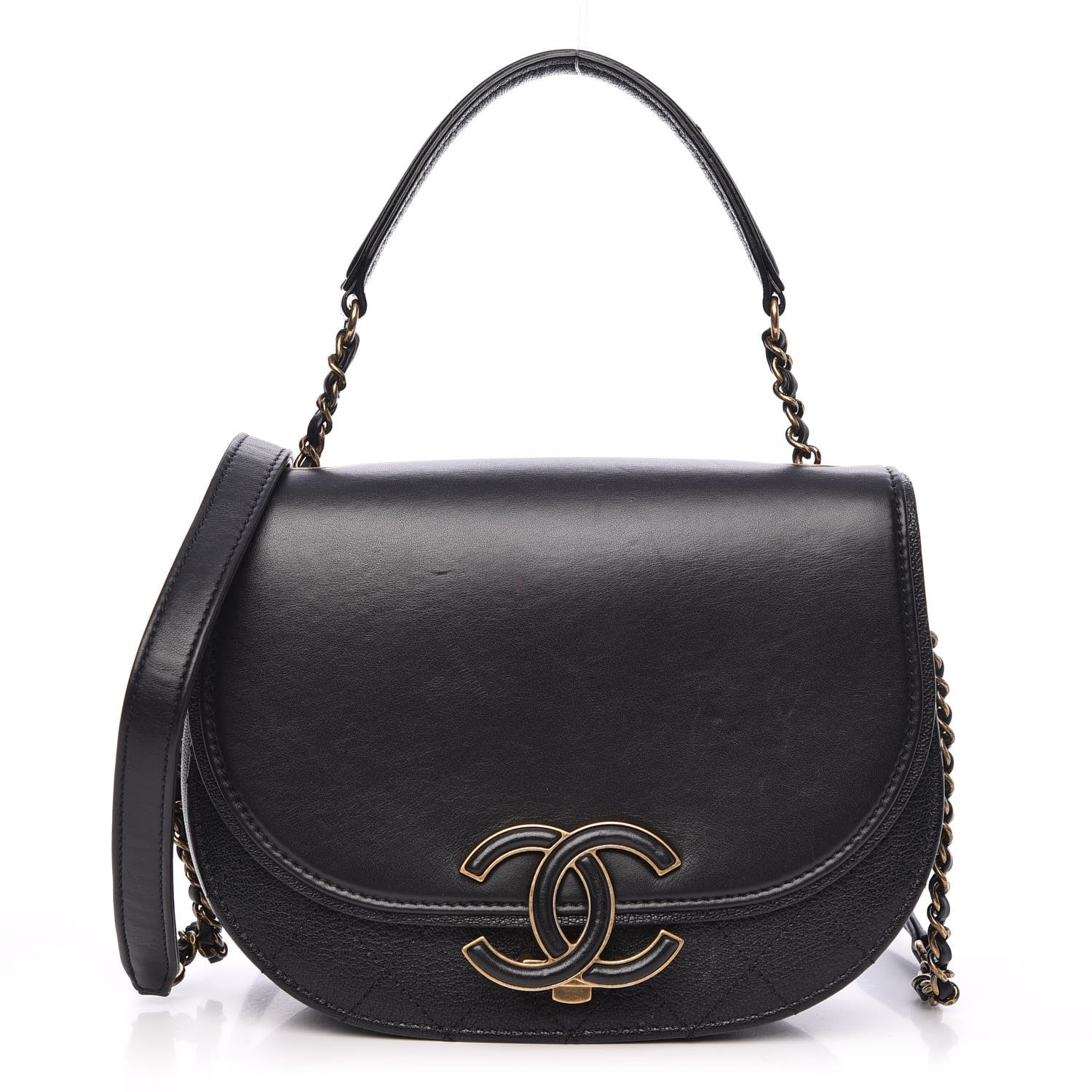 Chanel Shiny Calfskin Goatskin Quilted Small Coco Curve Messenger Flap Black 1 of 9