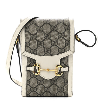 Gucci GG Supreme Monogram Azalea Calfskin Mini Horsebit 1955 Crossbody Bag Beige Ebony Mystic White 1 of 11