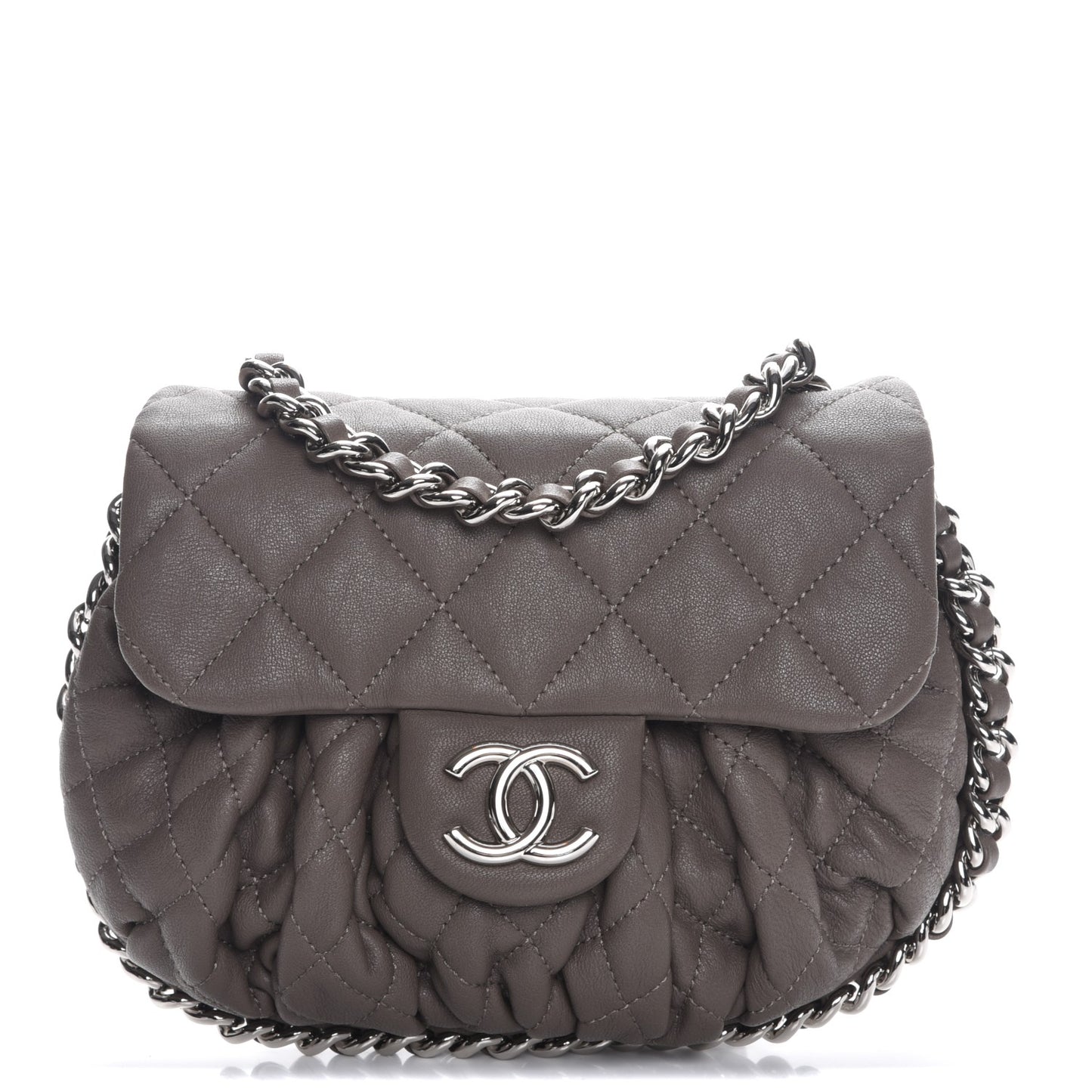 Washed Lambskin Quilted Mini Chain Around Flap Taupe