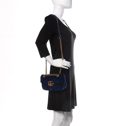 Gucci Velvet Matelasse Mini GG Marmont Shoulder Bag Cobalt Blue 2 of 10