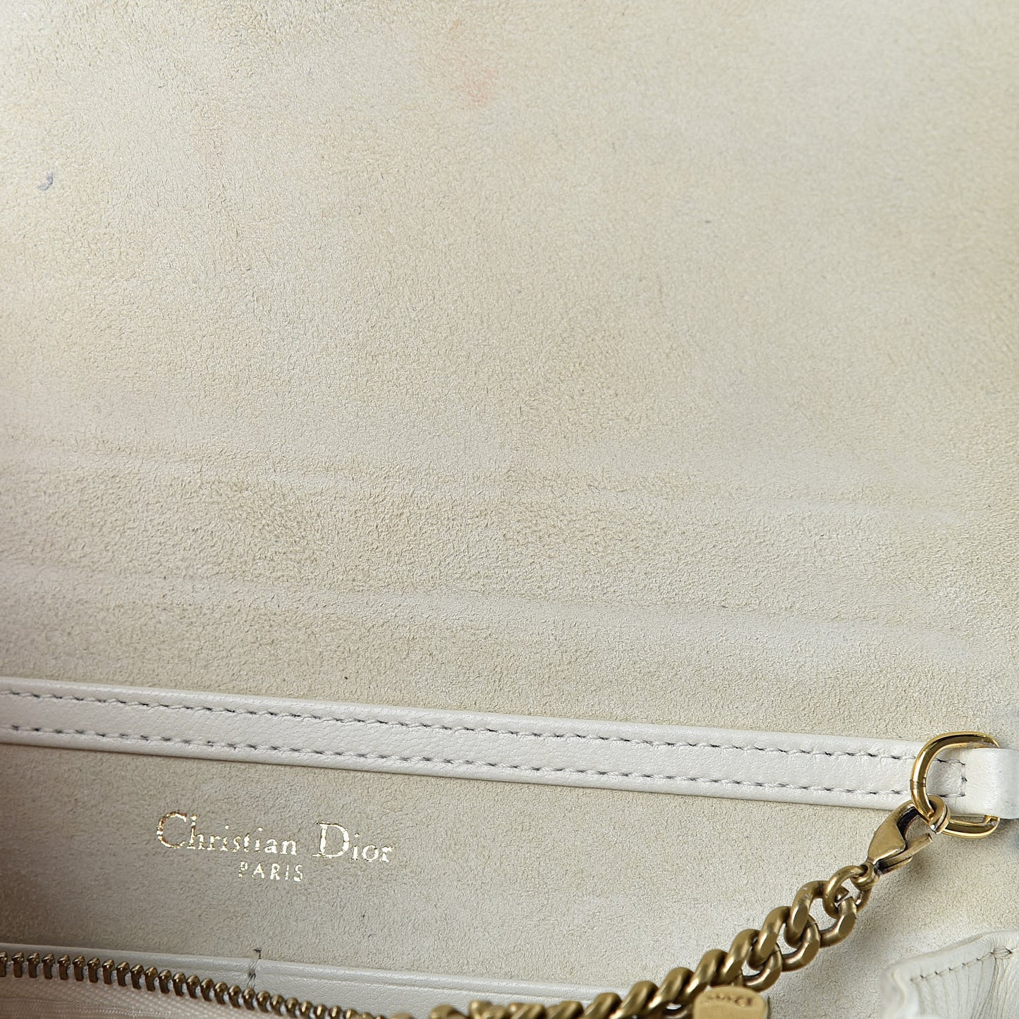 Calfskin Studded Diorama Wallet on Chain Pouch Off White