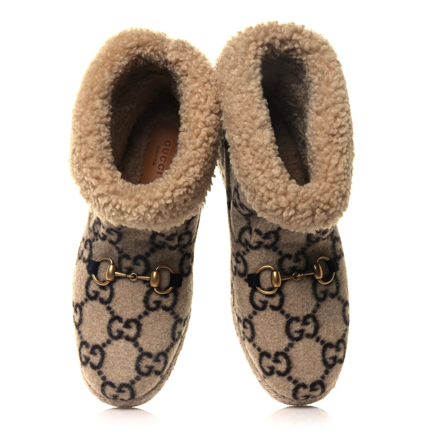 Gucci Covered Wool GG Monogram Womens Fria Horsebit Ankle Boots 39.5 Beige Ebony Butterscotch 5 of 11