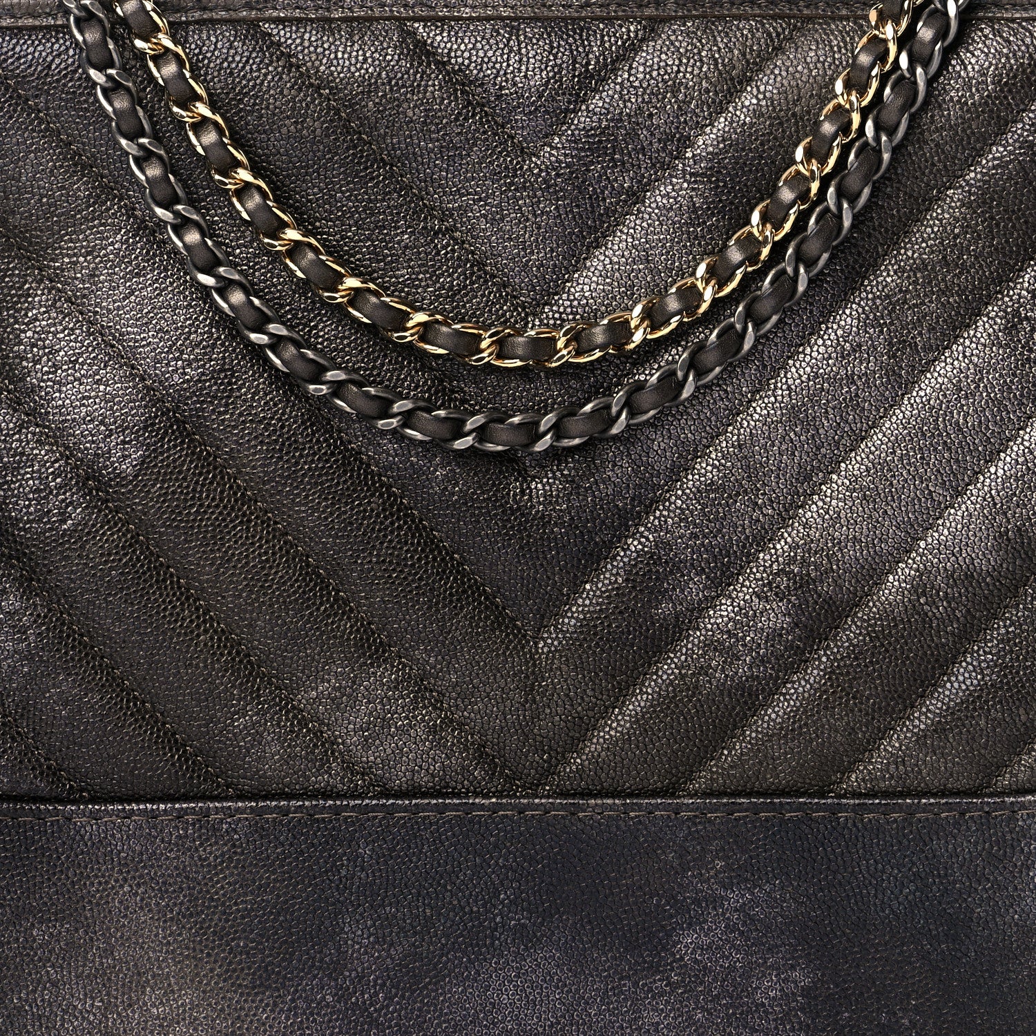Chanel Metallic Caviar Chevron Quilted Medium Gabrielle Hobo Dark Silver Gold 8 of 16