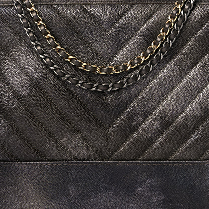Chanel Metallic Caviar Chevron Quilted Medium Gabrielle Hobo Dark Silver Gold 8 of 16