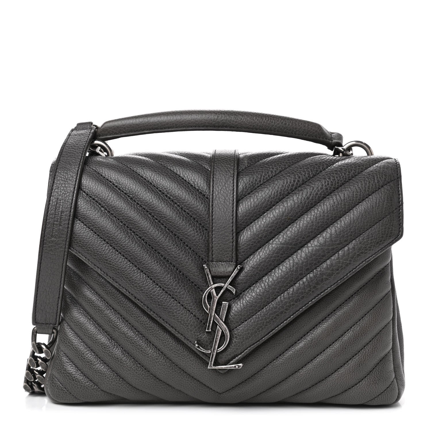 Saint Laurent Sheepskin Matelasse Chevron Monogram Medium College Bag Light Coal 1 of 4