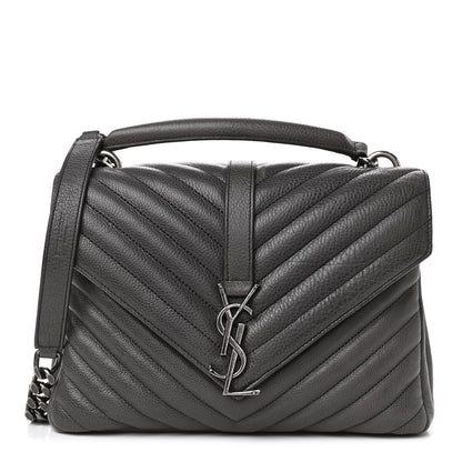 Saint Laurent Sheepskin Matelasse Chevron Monogram Medium College Bag Light Coal 1 of 4