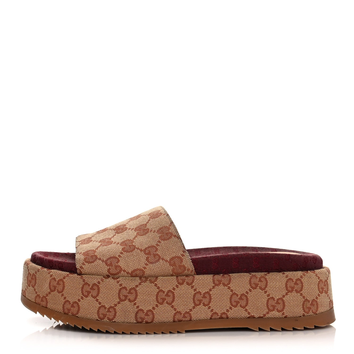 Gucci Canvas GG Monogram Angelina Platform Slide Sandals 38 Beige Ruggine 1 of 10