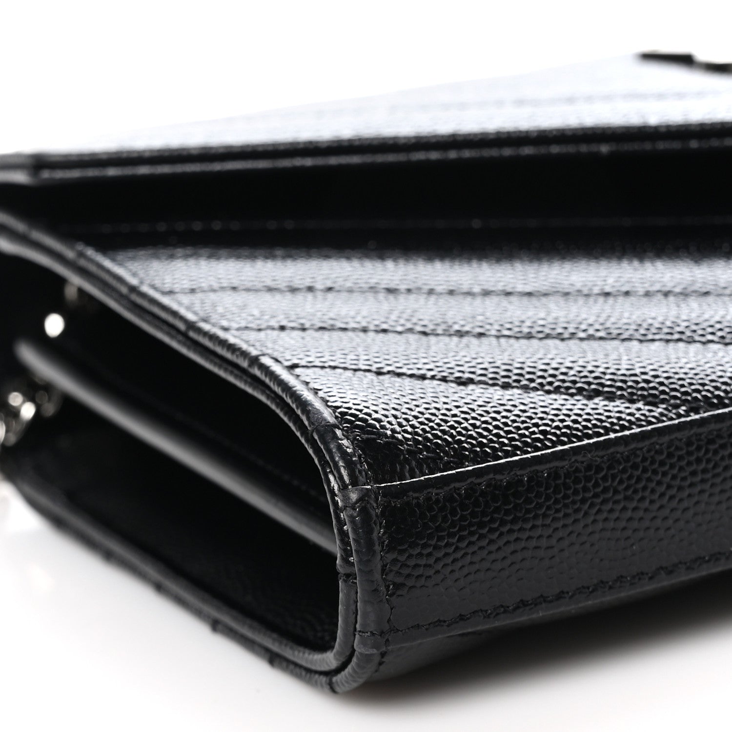Saint Laurent Grain De Poudre Matelasse Chevron Monogram Chain Wallet Black 8 of 11