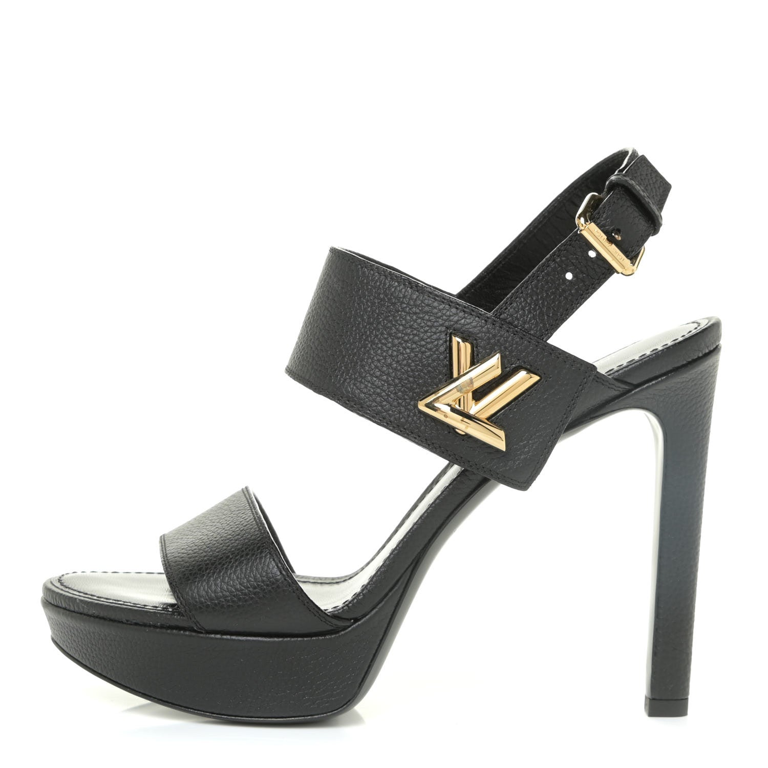 Louis Vuitton Grained Calfskin Horizon Platform Sandals 40 Black 1 of 18
