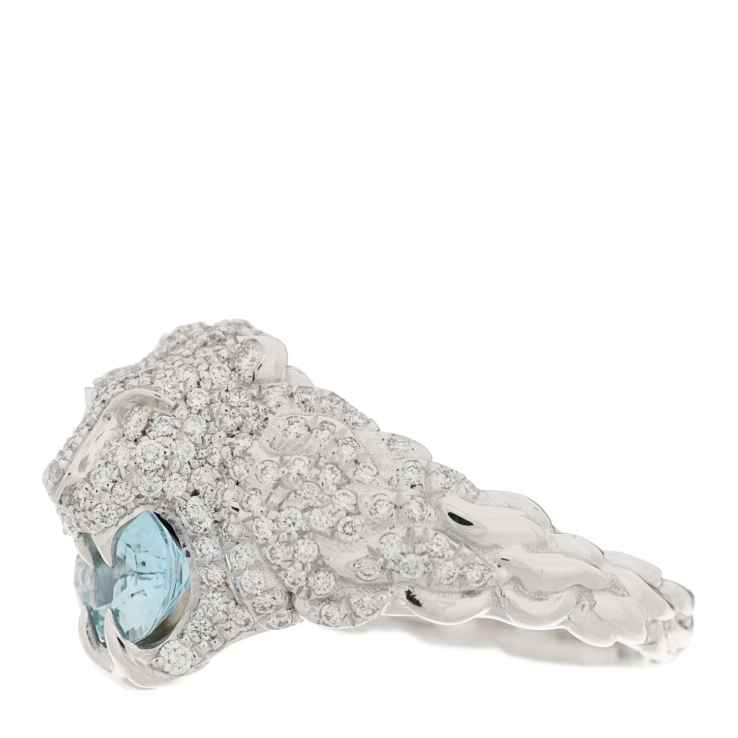Gucci 18K White Gold Diamond Aquamarine Pave Lion Head Ring 52 6 3 of 5