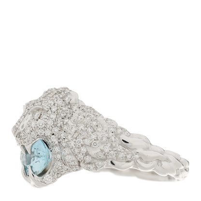 Gucci 18K White Gold Diamond Aquamarine Pave Lion Head Ring 52 6 3 of 5