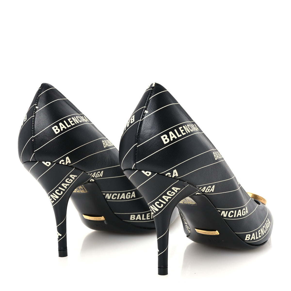 X Gucci Calfskin Logo Print Knife 80mm Pumps 37.5 Black