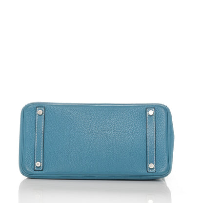 Hermes Taurillon Clemence Birkin 30 Blue Jean 6 of 28